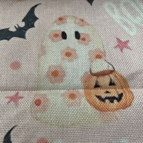 Jack-O-Lantern Spooky Ghosts Pumpkin Bat Halloween Table Runner Pink 13”x48” - Picture 3 of 5